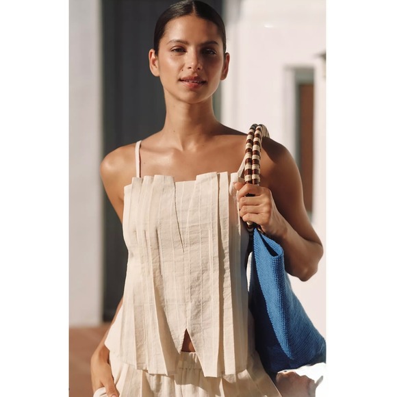 &. Layered Sleeveless Cotton-Linen Pleated Top Size Large Anthropologie NWT - Picture 1 of 5